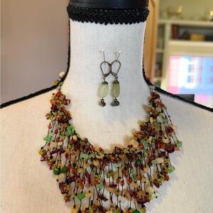 Tierra NYC Handcrafted Multicolor Stone Fringe Necklace and Earrings Set